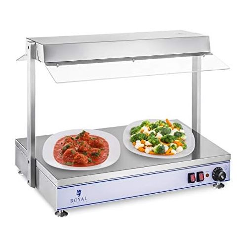  Royal Catering RCHP-70 Warmhalteplatte Heizplatte (1.100 Watt, 70 x 50 cm, 2 Halogenlampen, Edelstahl, Temperaturbereich bis 110 °C) Bain Marie Speisenwarmer Suppenstation Warmethe