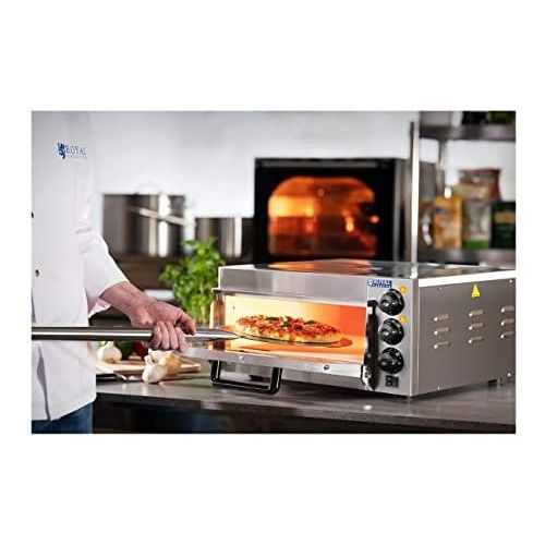  Royal Catering Pizzaofen Pizza-Backofen RCPO-2000-1PE (1 Backkammer, 2.000 W, getrennt regulierbare Hitze, Pizzastein aus Cordierit: 40x40x1,5 cm, Timer bis 120 min, Edelstahl)