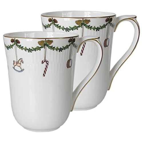  로얄코펜하겐Royal Copenhagen 1017449 Star Fluted/XMAS Mugs Set of 2 Porcelain Multi-Coloured