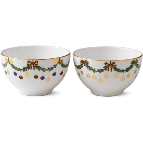  Royal Copenhagen Star Fluted Christmas Chocolate Bowls, Set of 2