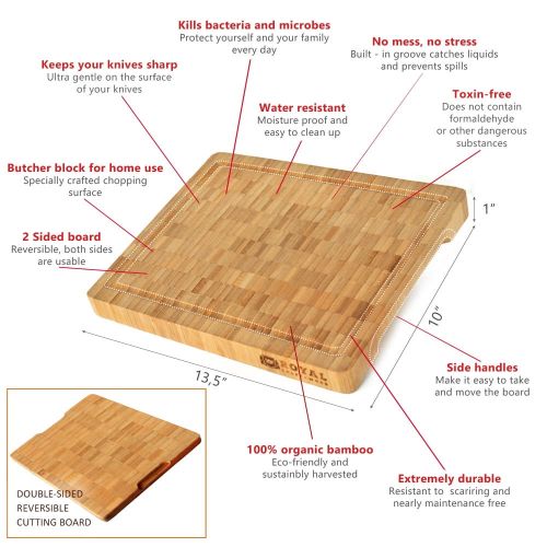  Thick End Grain Cutting Board - Butcher Block for Kitchen with Juice Groove and Handles by Royal Craft Wood