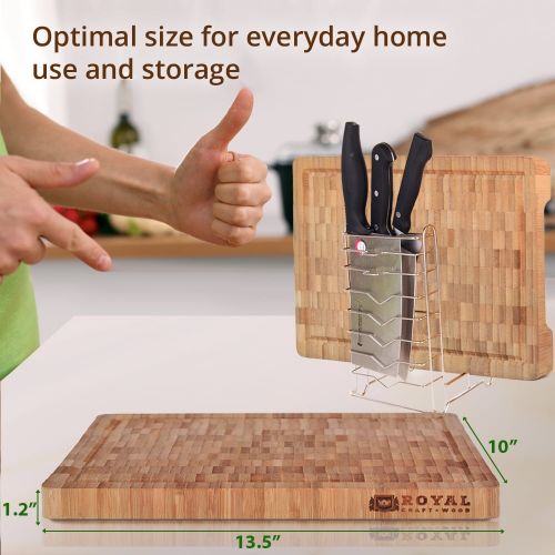  Thick End Grain Cutting Board - Butcher Block for Kitchen with Juice Groove and Handles by Royal Craft Wood