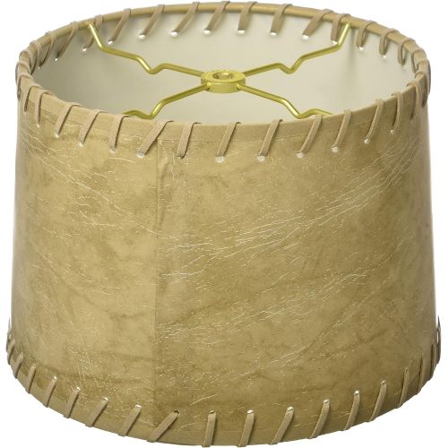  Royal Designs, Inc Royal Designs Shallow Drum Lamp Shade, Brown Faux Leather with Lace, 13 x 14 x 9