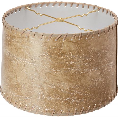  Royal Designs, Inc Royal Designs Shallow Drum Lamp Shade, Brown Faux Leather with Lace, 13 x 14 x 9