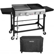 Royal Gourmet Portable Propane Gas Grill and Griddle Combo,4-Burner,Griddle Flat Top, Folding Legs,Versatile Outdoor Camping Stove with Side Table，with Cover