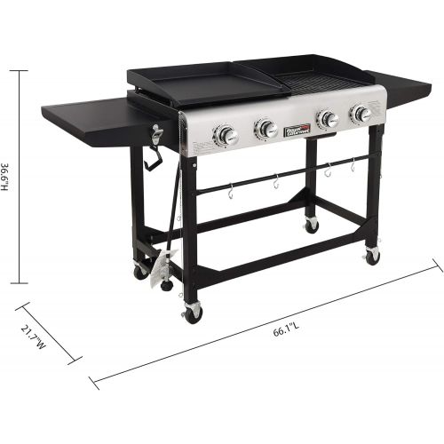  Royal Gourmet GD401 Portable Propane Gas Grill and Griddle Combo with Side Table 4-Burner, Folding Legs,Versatile, Outdoor Black