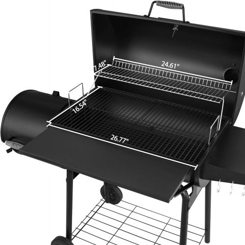  Royal Gourmet CC1830SC Charcoal Grill Offset Smoker with Cover, 811 Square Inches, Black, Outdoor Camping