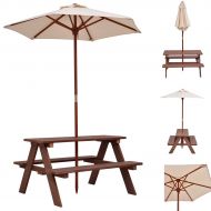 Royal Home Furniture 3 Feet Outdoor Wooden Picnic Table Bench with Foldable Umbrella | Portable Weatherproof Large 4 Seats Sturdy Wood for Children Kids Adult Pub Dining Backyard G