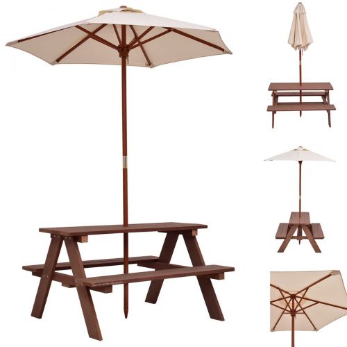  Royal Home Furniture 3 Feet Outdoor Wooden Picnic Table Bench with Foldable Umbrella | Portable Weatherproof Large 4 Seats Sturdy Wood for Children Kids Adult Pub Dining Backyard G