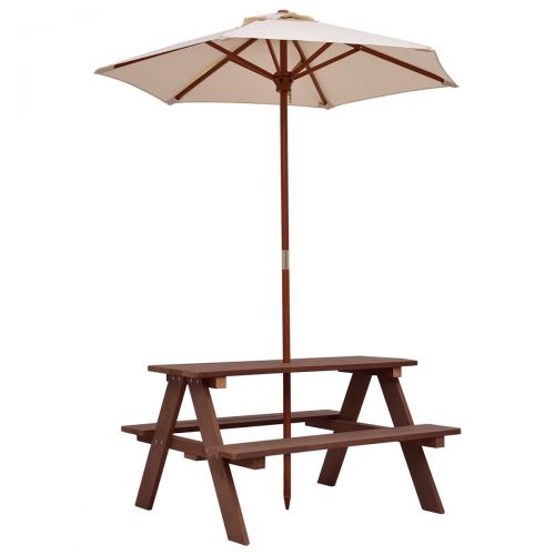  Royal Home Furniture 3 Feet Outdoor Wooden Picnic Table Bench with Foldable Umbrella | Portable Weatherproof Large 4 Seats Sturdy Wood for Children Kids Adult Pub Dining Backyard G