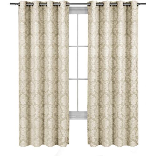  Aryanna Charcoal Top Grommet Jacquard Window Curtain Panel, Set of 2 Panels, 108x120 Inches Pair, by Royal Hotel