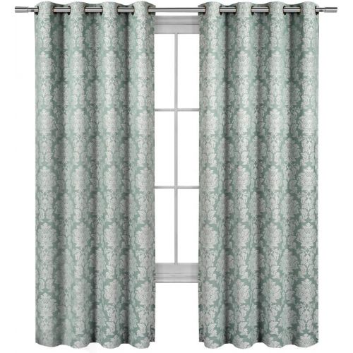  Aryanna Charcoal Top Grommet Jacquard Window Curtain Panel, Set of 2 Panels, 108x120 Inches Pair, by Royal Hotel