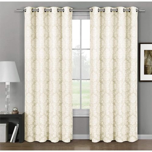 Aryanna Charcoal Top Grommet Jacquard Window Curtain Panel, Set of 2 Panels, 108x120 Inches Pair, by Royal Hotel
