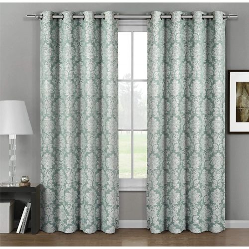  Aryanna Charcoal Top Grommet Jacquard Window Curtain Panel, Set of 2 Panels, 108x120 Inches Pair, by Royal Hotel