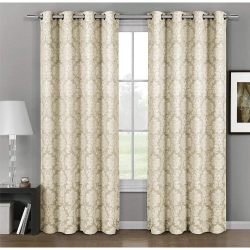  Aryanna Charcoal Top Grommet Jacquard Window Curtain Panel, Set of 2 Panels, 108x120 Inches Pair, by Royal Hotel