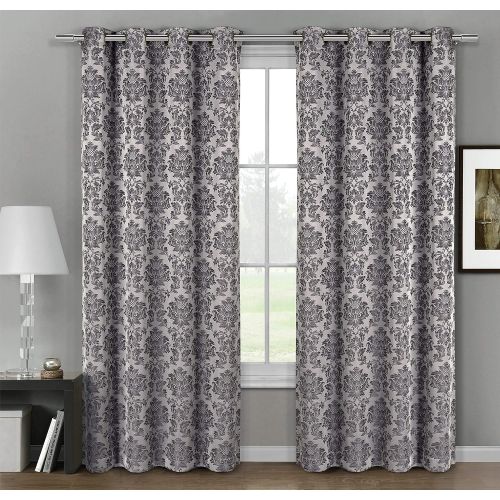  Aryanna Charcoal Top Grommet Jacquard Window Curtain Panel, Set of 2 Panels, 108x120 Inches Pair, by Royal Hotel