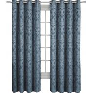 Blair Gray Top Grommet Jacquard Window Curtain Panel, Set of 2 Panels, 108x108 Inches Pair, by Royal Hotel