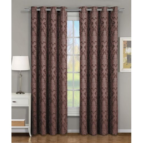  Blair Gray Top Grommet Jacquard Window Curtain Panel, Set of 2 Panels, 108x108 Inches Pair, by Royal Hotel