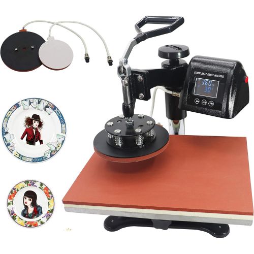  RoyalPress 12 x 15 Heat Press 5 in 1 Color LED Sublimation Heat Transfer 360-degree Rotation Professional Multifunction Combo Heat Press Machine Hat/Mug/Plate/Cap/T-Shirt Black (12