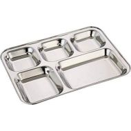 Royal Sapphire 5 Compartment Stainless Steel Plates | Stainless Steel Divided Plates | Cafeteria Food Tray | Rectangular Divided Dinner Plate with a Free Spoon