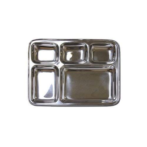  Royal Sapphire 5 Compartment Stainless Steel Plates | Stainless Steel Divided Plates | Cafeteria Food Tray | Rectangular Divided Dinner Plate with a Free Spoon