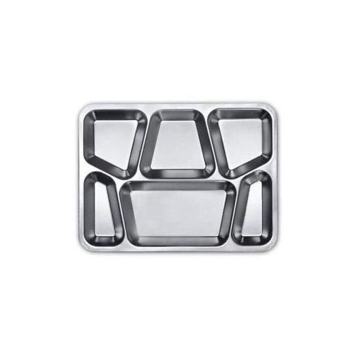  Royal Sapphire 6 Compartment Stainless Steel Divided Plates | Cafeteria Mess Tray | Rectangular Divided Dinner Plate with a Free Spoon