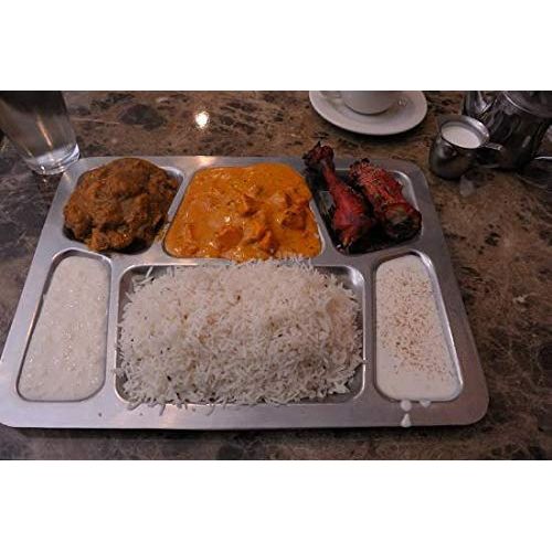  Royal Sapphire 6 Compartment Stainless Steel Divided Plates | Cafeteria Mess Tray | Rectangular Divided Dinner Plate with a Free Spoon