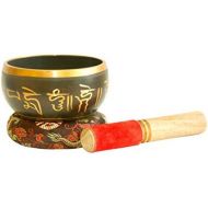 Royal Sapphire Tibetan Singing Bowl Set | Peace Mantra Design With Mallet and Silk Cushion - Promotes Peace, Chakra Healing, and Mindfulness | For Yoga, Meditation (black)명상종 싱잉볼