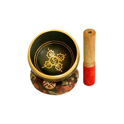  Royal Sapphire Tibetan Singing Bowl Set | Peace Mantra Design With Mallet and Silk Cushion - Promotes Peace, Chakra Healing, and Mindfulness | For Yoga, Meditation (black)명상종 싱잉볼