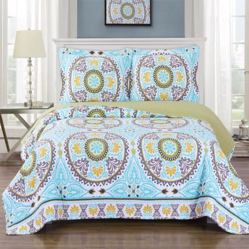  Royal Tradition Nyah Oversize Coverlet Wrinkle-Free & Easy Care Reversible Floral Printed Quilt Set