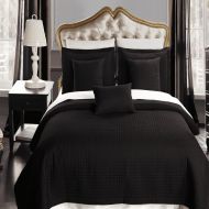 Royal Tradition Luxury Soft Checkered Diamond Stitched 3 Piece Coverlet Set Wrinkle-Free Reversible All Season Mini Bedspread Set -Black-FullQueen