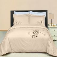 Royal Tradition Katella Embroidered 100% Combed Cotton 3-Piece One Duvet Cover And Two Pillow Shams Set