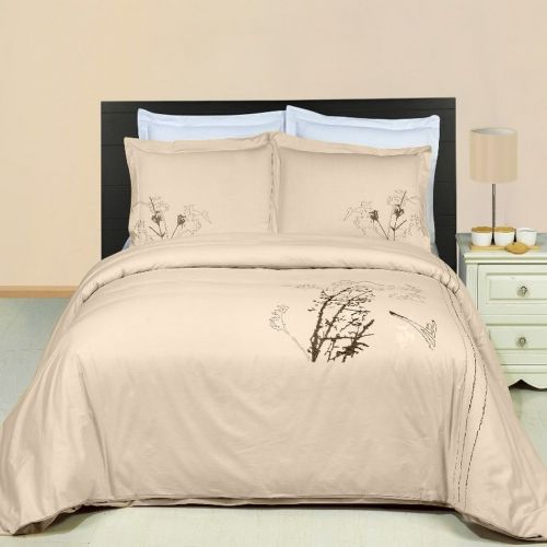  Royal Tradition Katella Embroidered 100% Combed Cotton 3-Piece One Duvet Cover And Two Pillow Shams Set