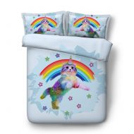 RoyalLinens Kids Bed Cover Set 3pcs Cute Unicorn Rainbow Kitten Bedding Sets Full Queen King Size Girls Teens Duvet Cover (JF595, Full 3pcs)