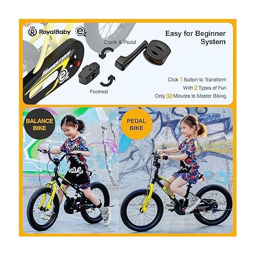  EZ Kids' Innovation 2-in-1 Balance & Pedal Learning Bicycle, 12/14/16/18 Inch for Boys & Girls Ages 3-9 Years, Multiple Colors