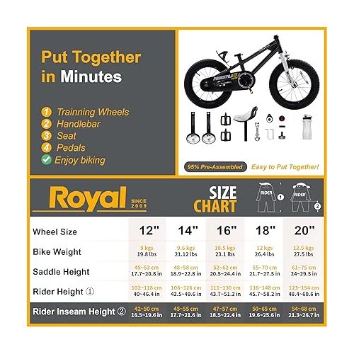  RoyalBaby Freestyle Kids Bike 14 Inch Childrens Bicycle with Training Wheels Toddlers Boys Girls Beginners Ages 3-5 Years (Black)