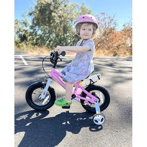  RoyalBaby Freestyle Toddlers Kids Bike Girls 12 Inch Childrens Learning Bicycle with Training Wheels for Beginners Ages 3-4 Years, Pink