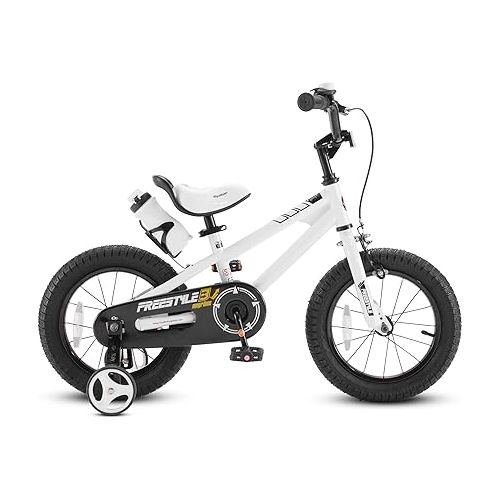  Freestyle Kids Bike 14 Inch Childrens Bicycle with Training Wheels Toddlers Boys Girls Beginners Ages 3-5 Years, White