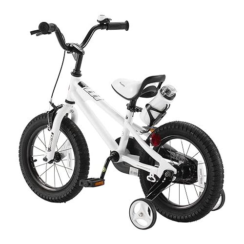  Freestyle Kids Bike 14 Inch Childrens Bicycle with Training Wheels Toddlers Boys Girls Beginners Ages 3-5 Years, White