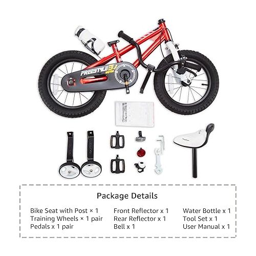  RoyalBaby Freestyle Kids Bike 14 Inch Childrens Bicycle with Training Wheels Toddlers Boys Girls Beginners Ages 3-5 Years, Red