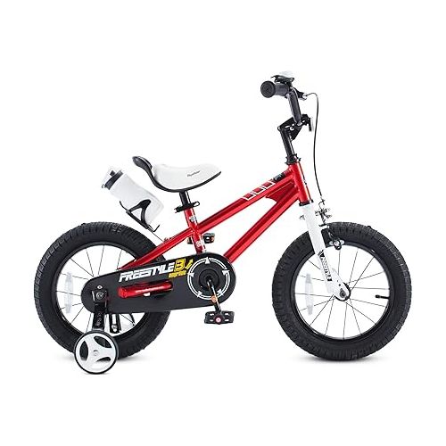  RoyalBaby Freestyle Kids Bike 14 Inch Childrens Bicycle with Training Wheels Toddlers Boys Girls Beginners Ages 3-5 Years, Red