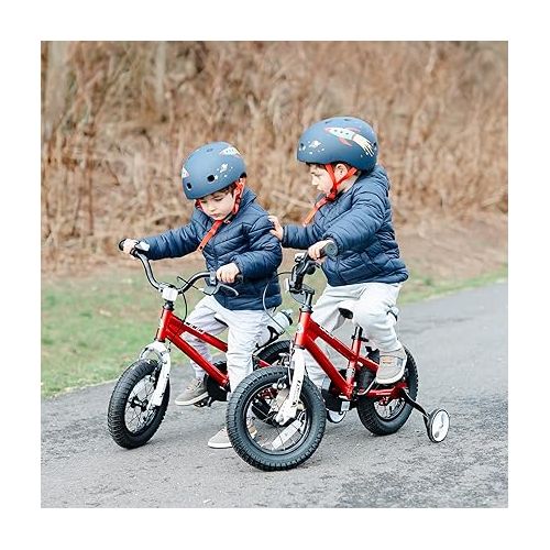  RoyalBaby Freestyle Kids Bike 14 Inch Childrens Bicycle with Training Wheels Toddlers Boys Girls Beginners Ages 3-5 Years, Red