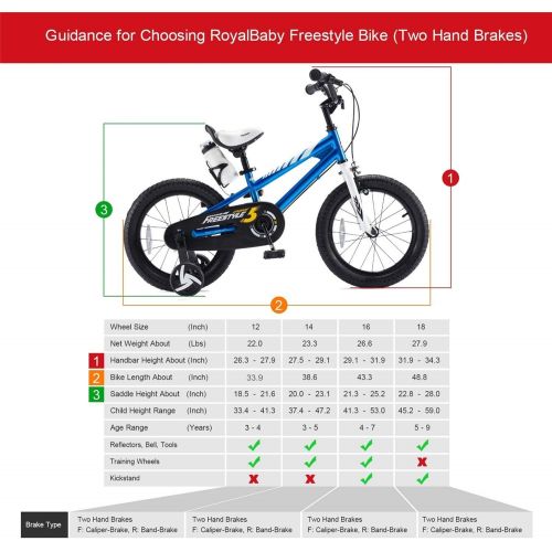  RoyalBaby Freestyle Kids Bike 2 Hand Brakes 12/14/16/18 Inch Childrens Bicycle for Boys Girls Age 3-9 Years