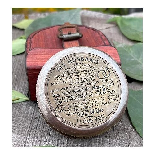  Engraved Compass, to My Husband I Love You, Brass Compass Engraved Gifts for Men, Bronze for Men, Romantic Gifts for Him/Her, Keepsake Gifts for Husband