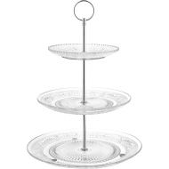 Royalty Art 3-Tiered Serving Stand (Glass) Beautiful, Elegant Dishware Serve Snacks, Appetizers, Cakes, Candies Durable, Reusable Party or Holiday Hosting (Silver) (1) (1)
