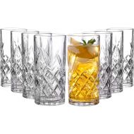 Royalty Art Clovelly Tall Highball Glasses Set of 8, 12 Ounce Cups, Textured Designer Glassware for Drinking Water, Beer, or Soda, Trendy and Elegant Dishware, Dishwasher Safe (Clovelly)