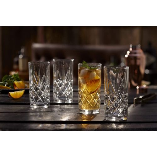  [아마존베스트]Royalty Art Clovelly Tall Highball Glasses Set of 8, 12 Ounce Cups, Textured Designer Glassware for Drinking Water, Beer, or Soda, Trendy and Elegant Dishware, Dishwasher Safe (Clovelly) (High