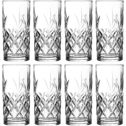  [아마존베스트]Royalty Art Clovelly Tall Highball Glasses Set of 8, 12 Ounce Cups, Textured Designer Glassware for Drinking Water, Beer, or Soda, Trendy and Elegant Dishware, Dishwasher Safe (Clovelly) (High