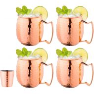 [아마존베스트]Royalty Art (4-Pack) Moscow Mule Copper Mugs with shot glass, Handles Classic Drinking Cup Set Home, Kitchen, Bar Drinkware Helps Keep Drinks Colder, Longer Food-Grade Safe Lining