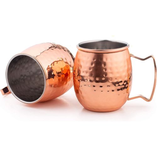  [아마존베스트]Royalty Art (4-Pack) Moscow Mule Copper Mugs with shot glass, Handles Classic Drinking Cup Set Home, Kitchen, Bar Drinkware Helps Keep Drinks Colder, Longer Food-Grade Safe Lining